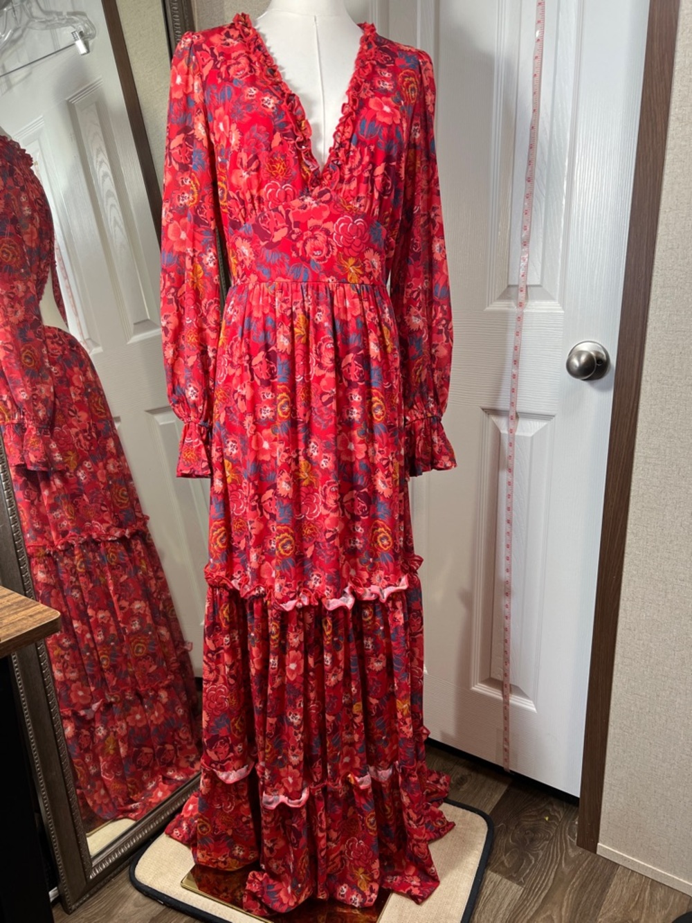 Aura Red Floral Ruffle Maxi Dress